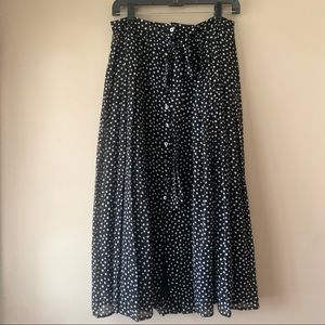 Zara Polka Dot Pleated Button Up Midi Skirt